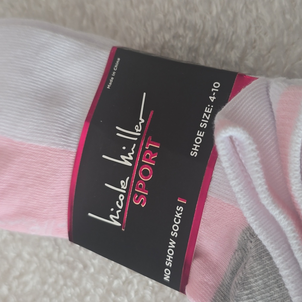 Nicole Miller Sport No Show Socks - Pink, White, Gray - Picture 2 of 7